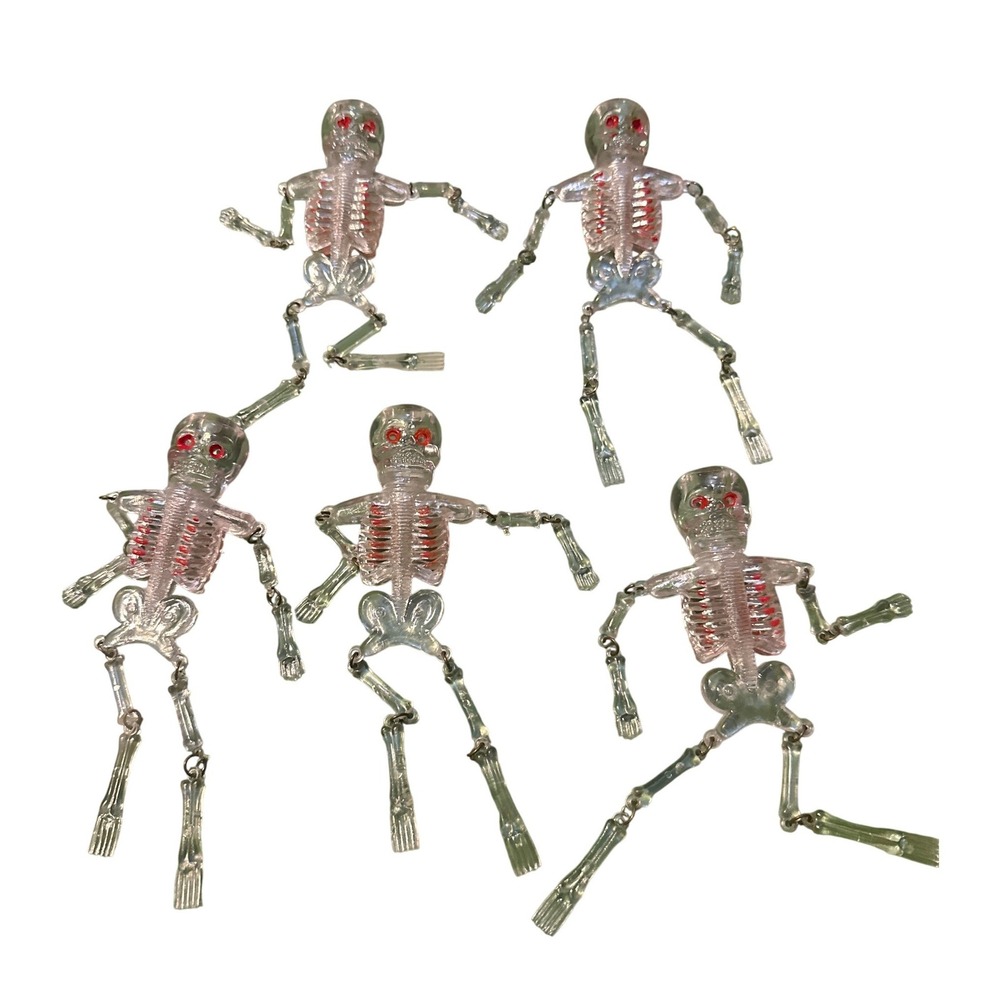 5 Clear Plastic Articulated Skeleton Light Covers Red Eyes Halloween DIY Decor